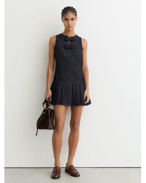 Reiss Sleeveless Pleated Denim Mini Dress - Blue