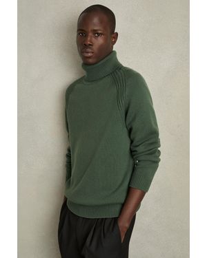 Reiss Smoke Wool-Blend Ridge-Seam Roll-Neck Jumper - Green