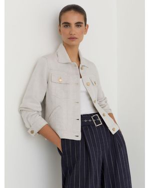 Reiss Carmen - Neutral Lyocell-linen Trucker Jacket, Us 4 - White