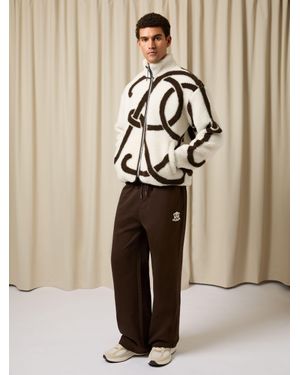 Reiss Monogram Motif Relaxed Fleece Jacket - Natural