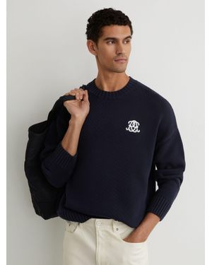 Reiss Monogram-Embroidered Relaxed Jumper - Blue