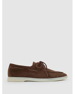 Reiss Suede Lace-Up Boat Shoes - Brown