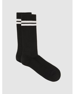 Reiss Nori - Black/white Cotton-blend Ribbed Stripe-detail Socks, M-l