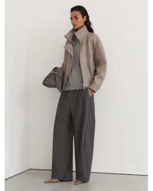 Reiss Petite Textured Leather Oversized Jacket - Grey