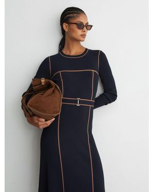 Reiss Camel Colour-Block Knitted Midi Dress - Blue