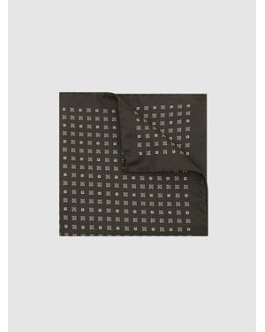 Reiss Sisto - Khaki Green Silk Micro Diamond-print Pocket Square, One - Black