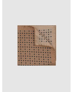 Reiss Sisto - Golden Yellow Silk Micro Diamond-print Pocket Square, One - Natural