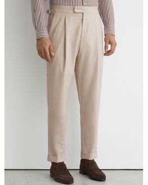 Reiss Tapered Fit Side-Adjuster Suit Trousers With Wool - Natural