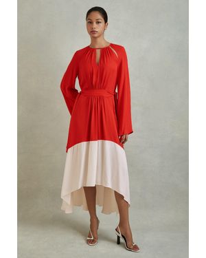 Reiss Annie - White Denim Fit And Flare Midi Dress, Us 6 in