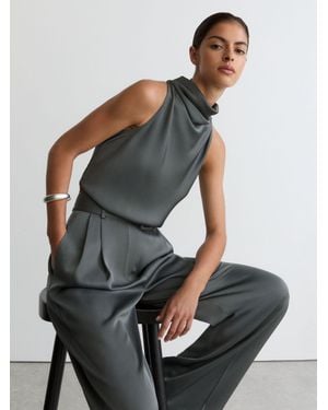 Reiss Satin Cowl-Neck Wide-Leg Jumpsuit - Grey