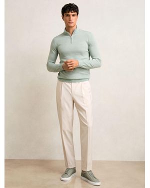Reiss Blackhall Half Zip Jumper Wool Plain - Natural