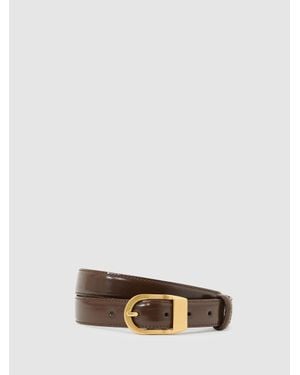 Reiss Hazel - Chocolate Leather Curved-buckle Belt, S (us 4-6) - Brown