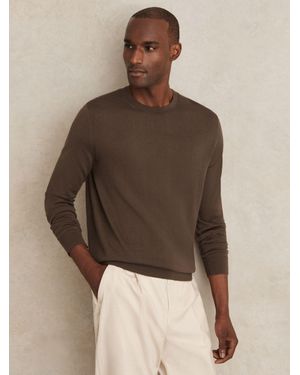 Reiss Wessex - Chocolate Brown Merino-wool Crew-neck Jumper, Xl