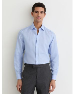 Reiss Lyocell-Linen Button-Through Shirt Regular-Fit - Blue