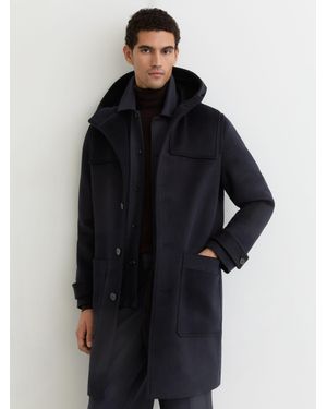Reiss Wool-Blend Hooded Duffle Coat - Blue