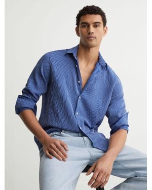Reiss Pinstripe Long-Sleeve Regular-Fit Shirt - Blue