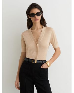 Reiss Neutral Seren V-Neck Short-Sleeve Cardigan - Natural