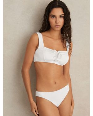 Reiss Dee - White Ribbed Lace-up Bikini Top, Us 12 - Brown
