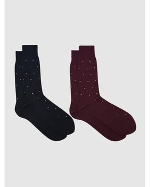 Reiss Bordeaux Mario 2 Pack Cotton-Blend Polka-Dot Socks, S & M - Purple