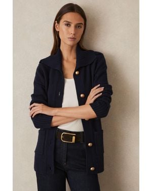 Reiss Cat - Navy Wool-cashmere Spread Collar Cardigan, Xs - Black