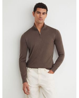 Reiss Merino Wool Half-Zip Jumper - Brown