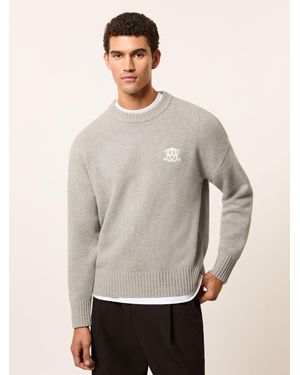 Reiss Monogram Embroidered Relaxed Jumper Wool - Grey