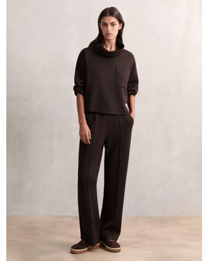Reiss Jemma - Dark Chocolate Brown Premium Interlock Wide-leg Joggers, S Regular (uk 8-10) - Natural