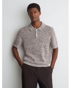 Reiss Camel Cotton-Blend Half-Button Marled Polo - Grey
