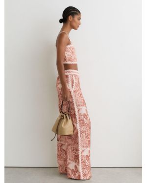 Reiss Linen Wave-Trim Printed Wide-Leg Trousers - Multicolour