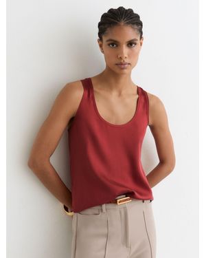 Reiss Silk-Front Cami Top - Red