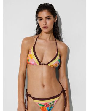 Reiss Tina - Pink Floral-print Triangle Bikini Top, Us 0 - Natural