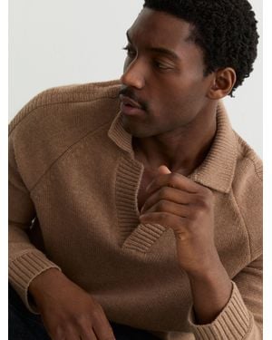 Reiss Wool-Blend Open-Collar Jumper - Brown