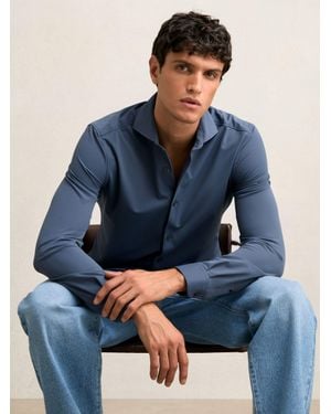 Reiss Stretch Jersey Cutaway-Collar Shirt - Blue