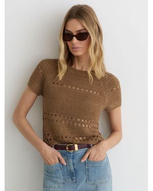 Reiss Chloe - Taupe Neutral Linen Textured-knit Top, S (us 4-6) - Natural