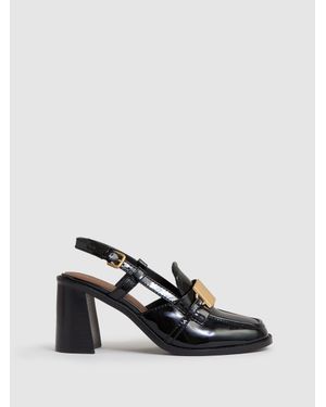 Reiss Patent Leather Slingback Heeled Loafers - Black