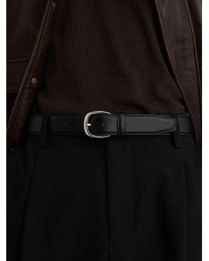 Reiss Pierced-Leather Curved-Buckle Belt - Black
