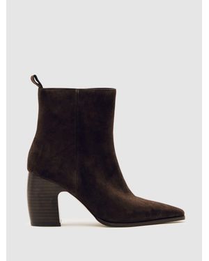 Reiss Amy - Chocolate Suede Block-heel Ankle Boots, Us 5 (uk 3) - Black