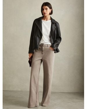 Reiss Relaxed Garment Dyed Wide Leg Jeans - Brown