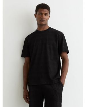 Reiss Textured-Wave Relaxed-Fit T-Shirt - Black