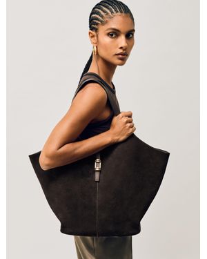 Reiss Lyra - Chocolate Leather And Suede Tote Bag, One - Black