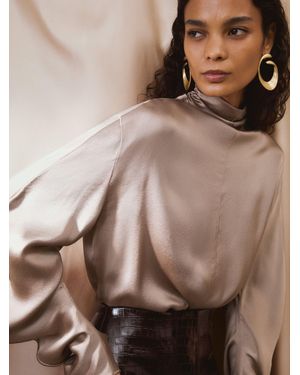 Reiss Silk High-Neck Blouse - Natural