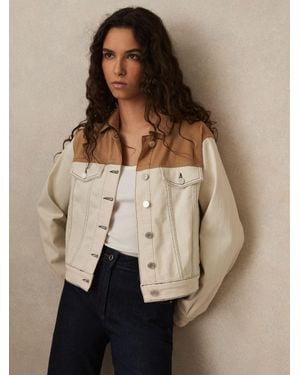 Reiss Colour-Block Denim Jacket - Natural