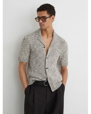 Reiss Marled Cuban-Collar Knitted Shirt - Grey