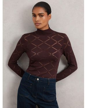 Reiss Laser-Cut Funnel-Neck Knit Top - Brown