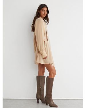 Reiss Leather Block-Heel Knee-High Boots - Natural
