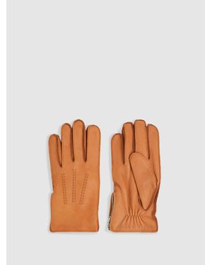 Reiss Leather Zip-Side Gloves - Orange