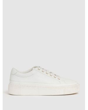 Reiss Grained Leather Platform Trainers - White