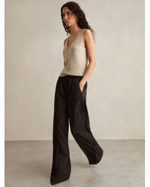 Reiss Remi - Chocolate Brown Petite Elasticated Side Stripe Wide Leg Trousers, Us 2 - Natural