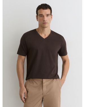 Reiss Cotton V-Neck Tailored-Fit T-Shirt - Brown