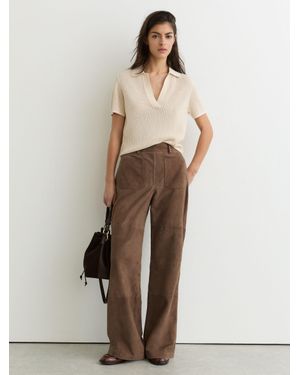 Reiss Priya - Taupe Neutral Suede Patch-pocket Flared Trousers, Us 12 R - Natural